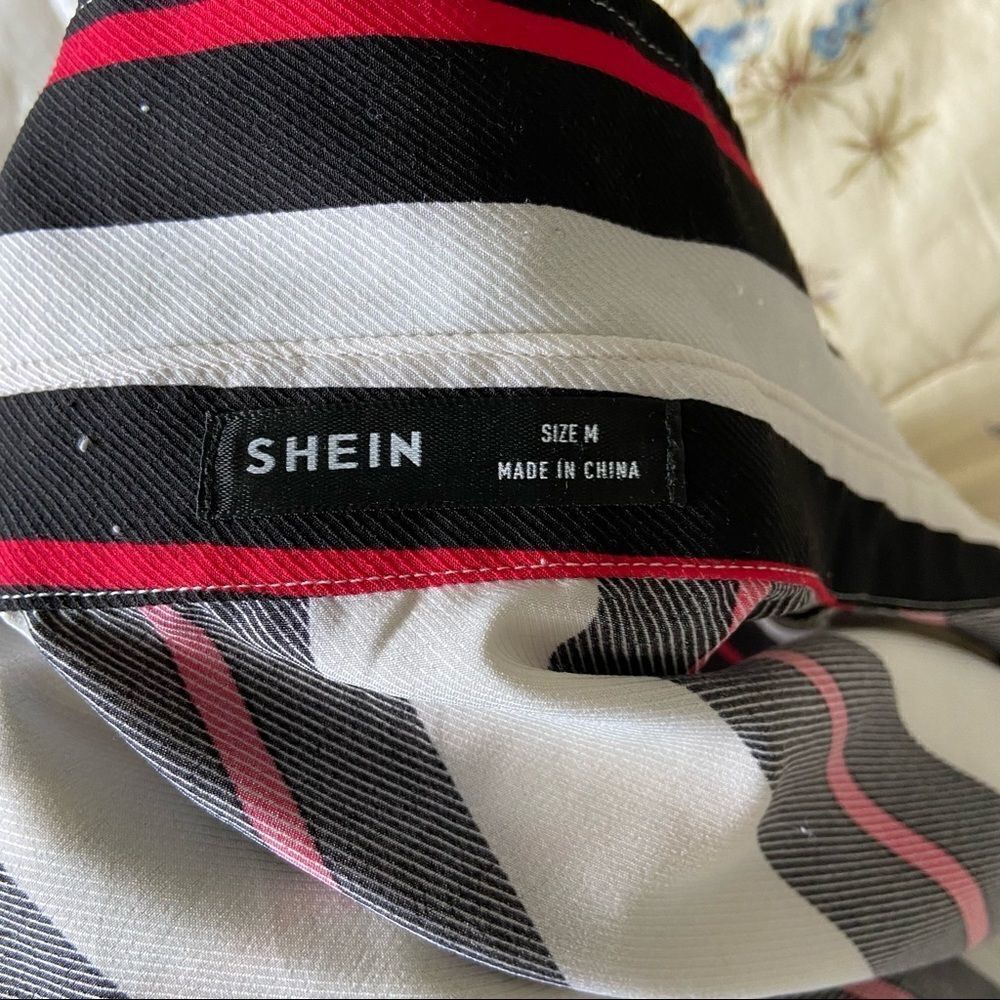 SheIn Red/Black Vertical Striped Button Up Top - Picture 5 of 5